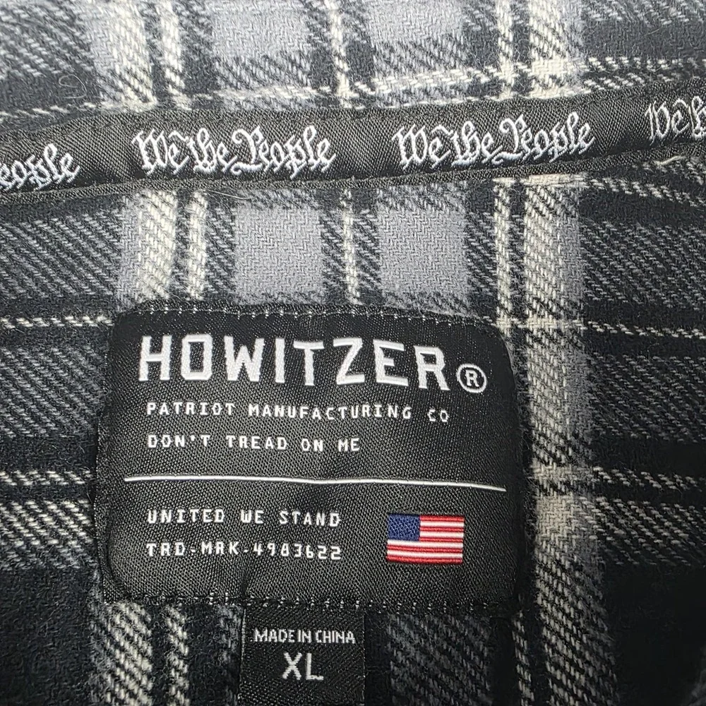 Howitzer Flannel Shirt Mens XL Black‎ Gray Plaid We The People Military Thick